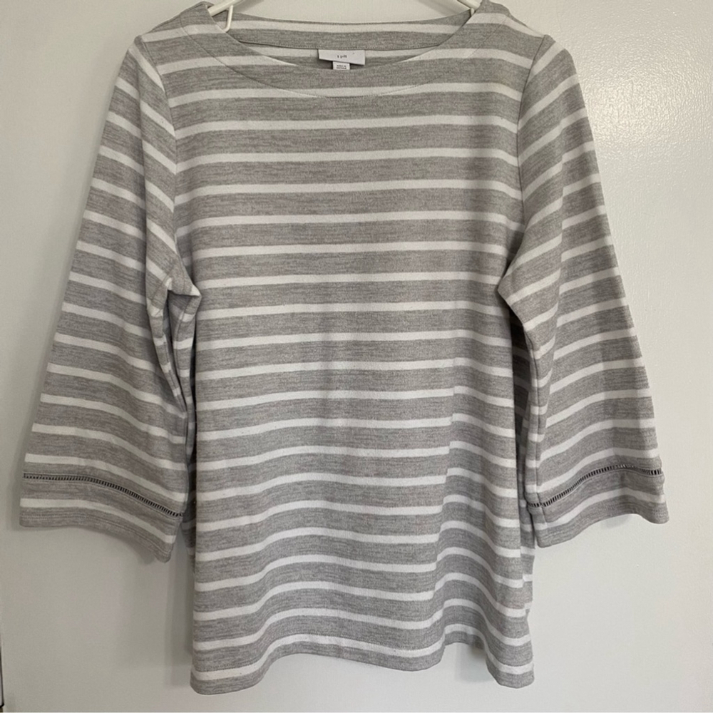 J. Jill Striped Shirt With 3/4 Sleeves Gray And White Size Small - Picture 3 of 7
